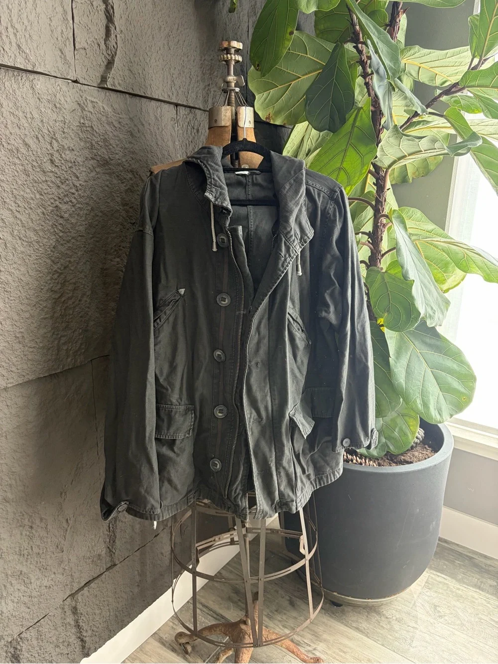 Free people Woman’s Military-Style Hooded Jacket - black